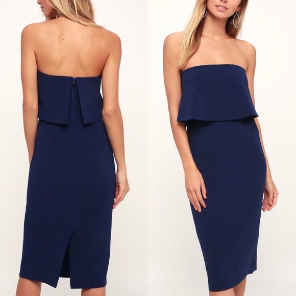 Lulus Dresses & Skirts - NWT LULU'S ‘LOTS OF LOVE’ MIDI DRESS NAVY SMALL